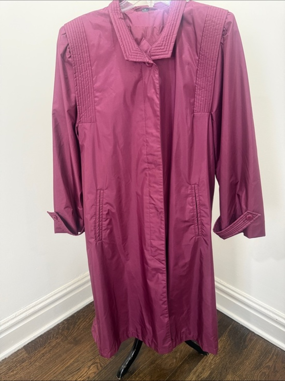 Vintage Fleet Street Plum Eggplant Nylon Long Trench Rain Coat 16